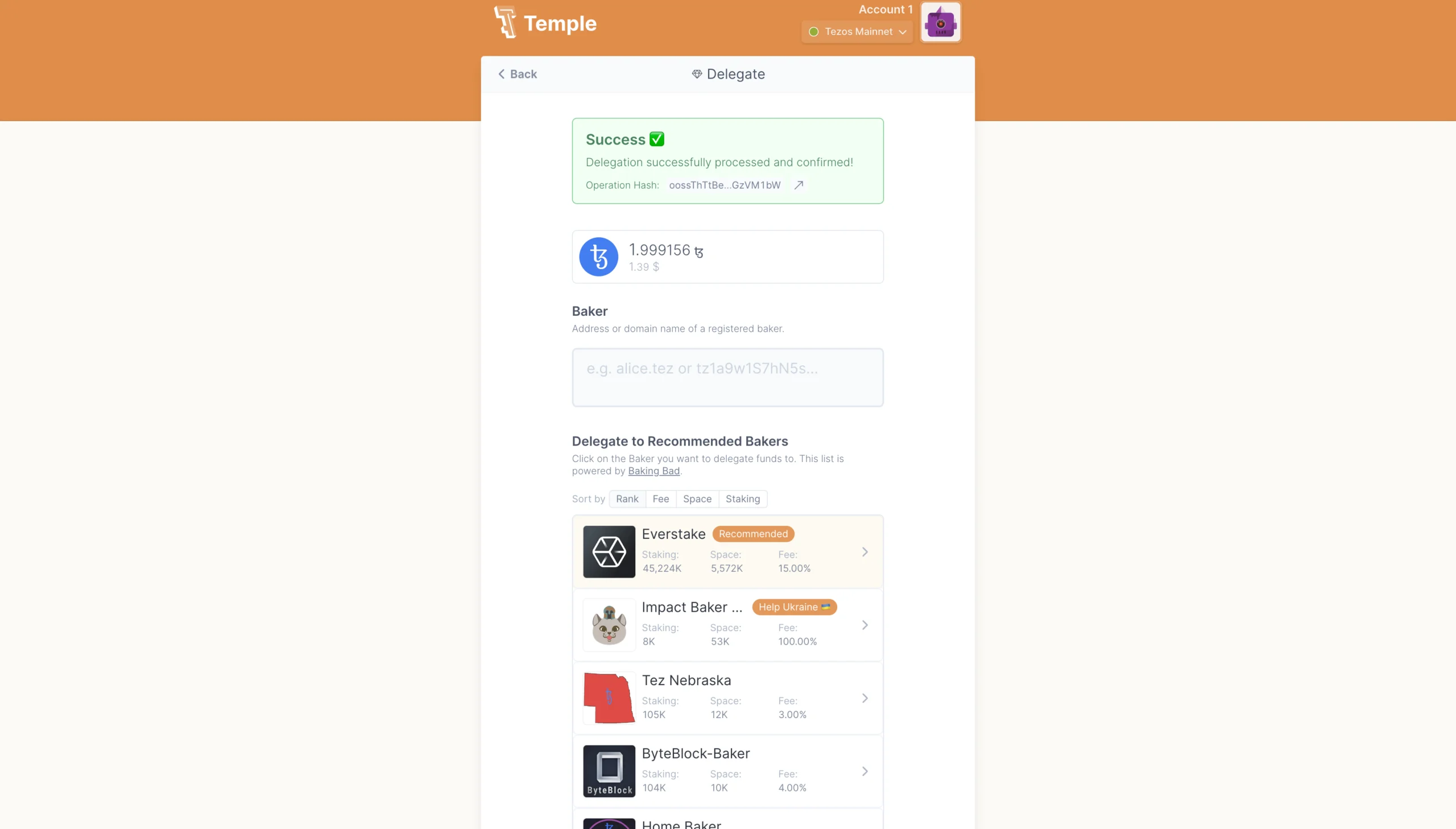 Temple wallet, done transaction