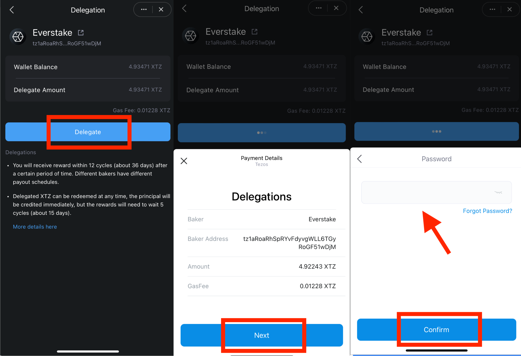 imToken Wallet, delegate XTZ tokens