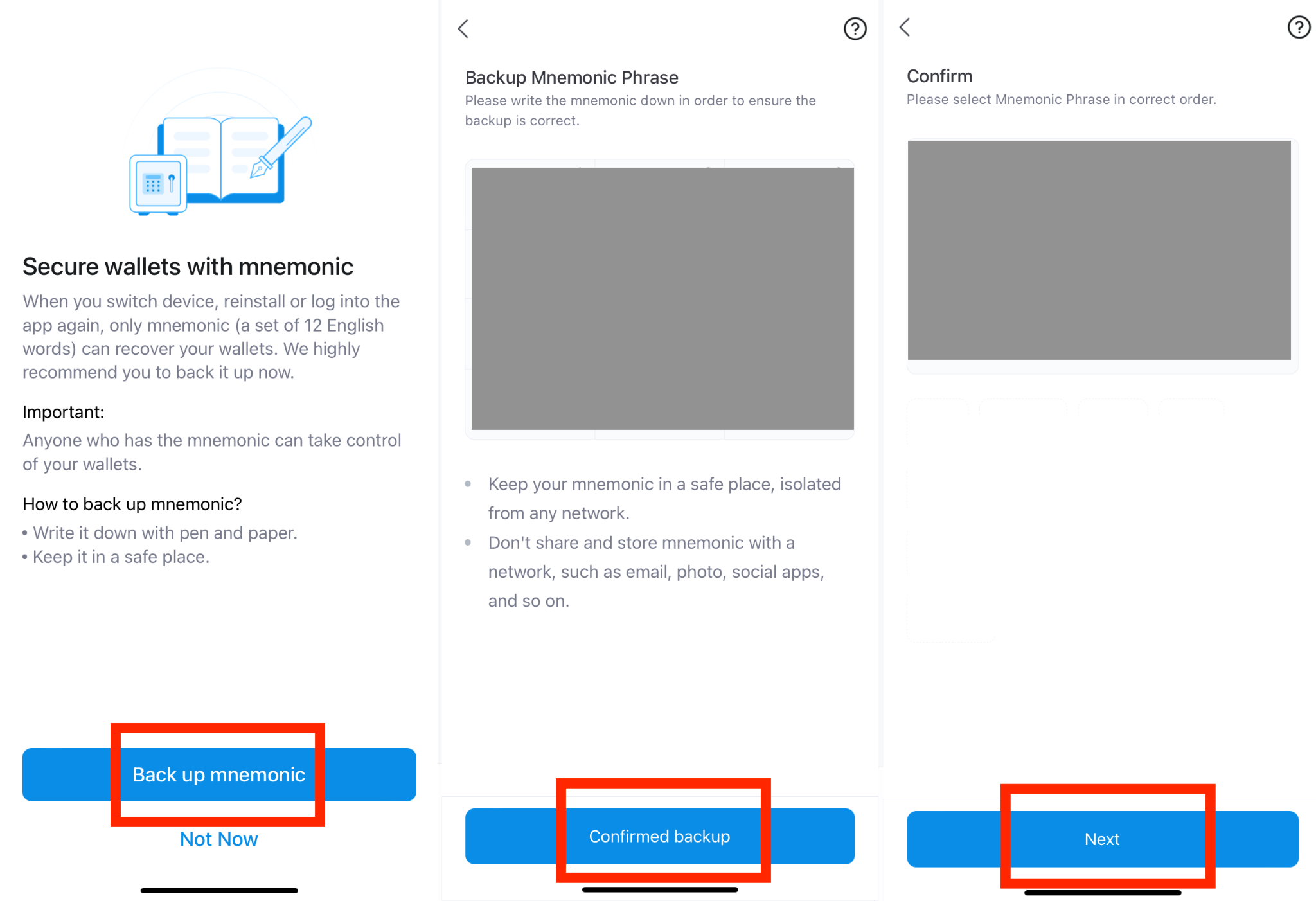 imToken, setting seed phrase