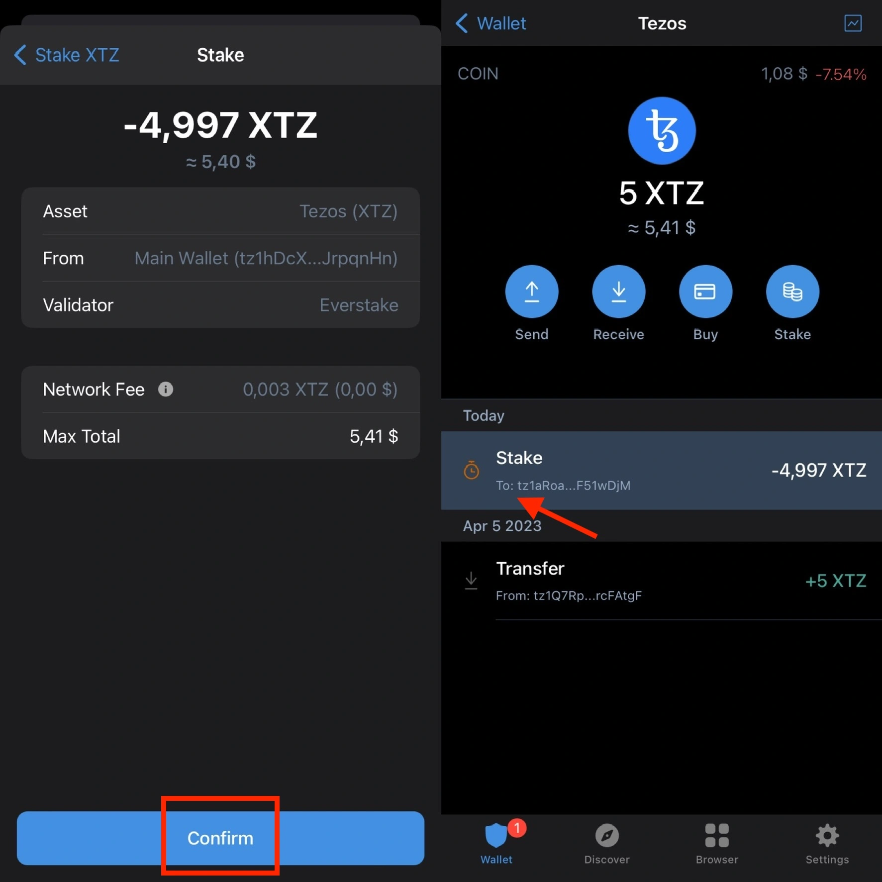 Trust Wallet, confirming transaction