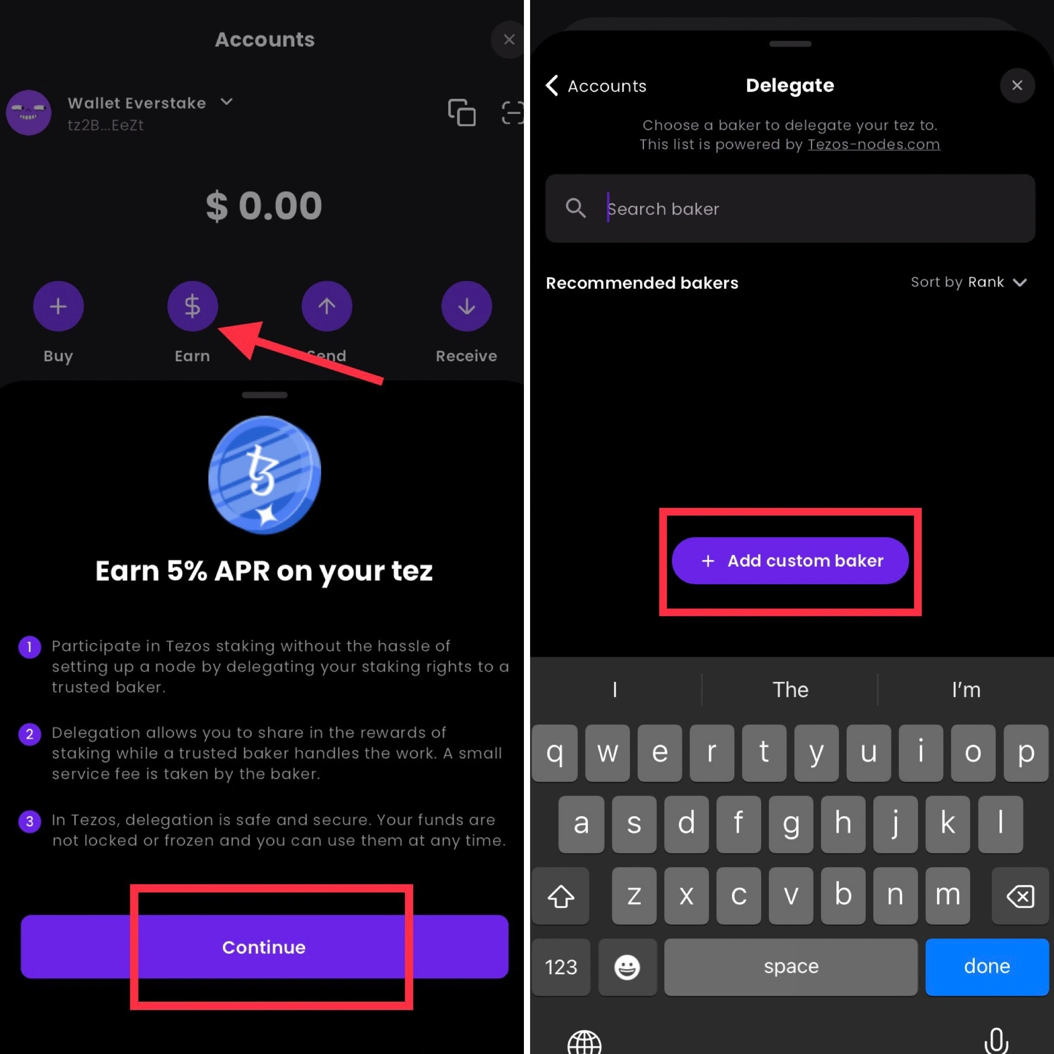 Plenty wallet, earn button