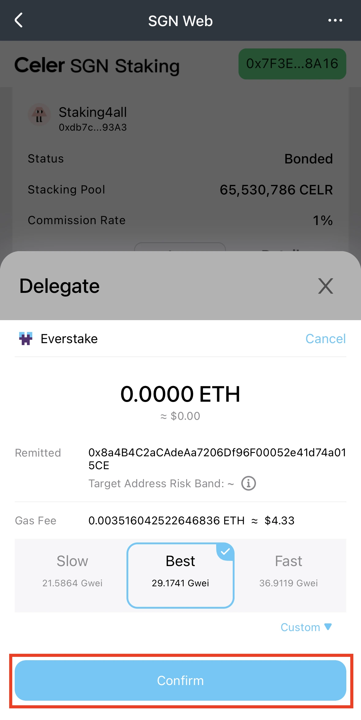 Confirm the transaction