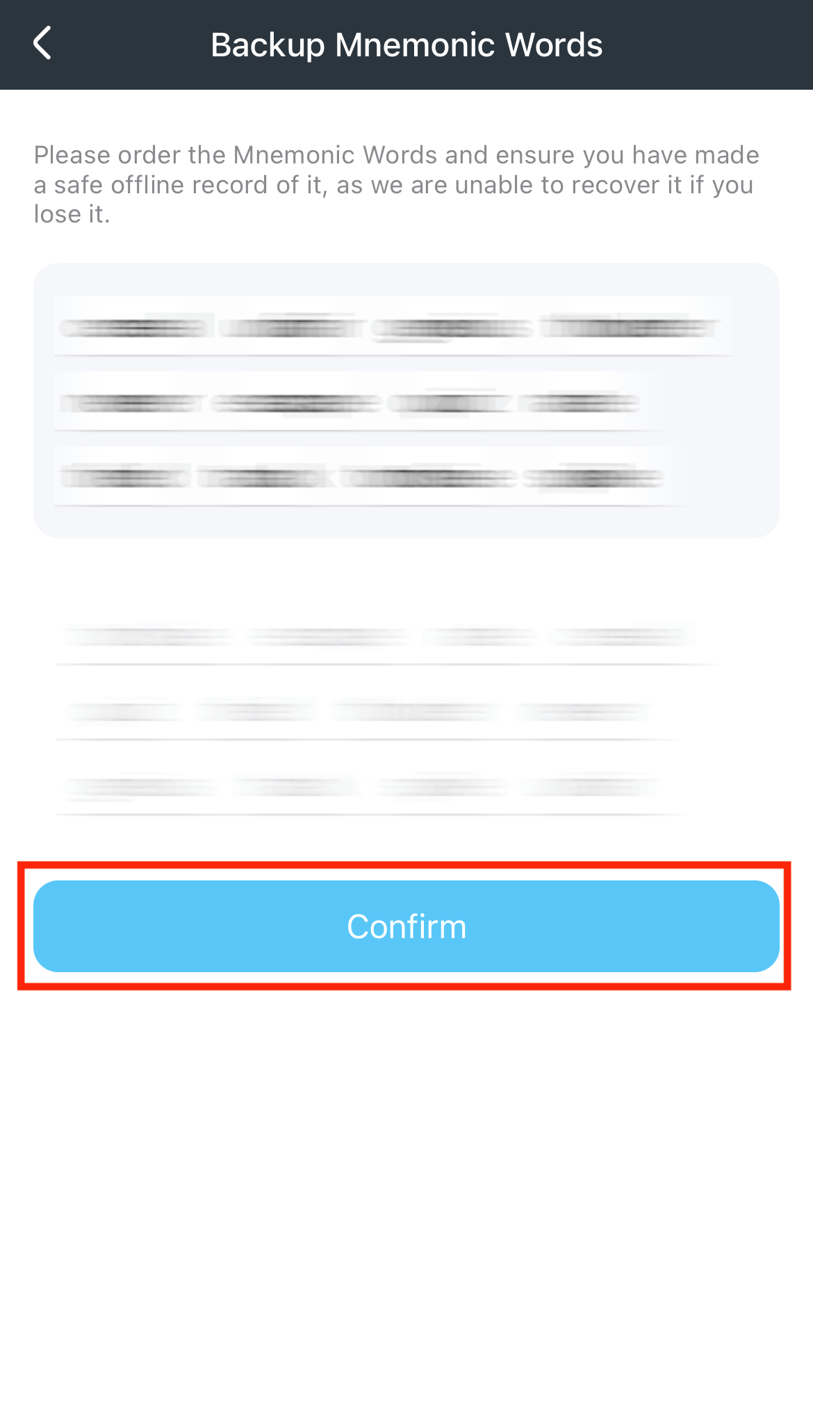 Confirm the Mnemonic Words