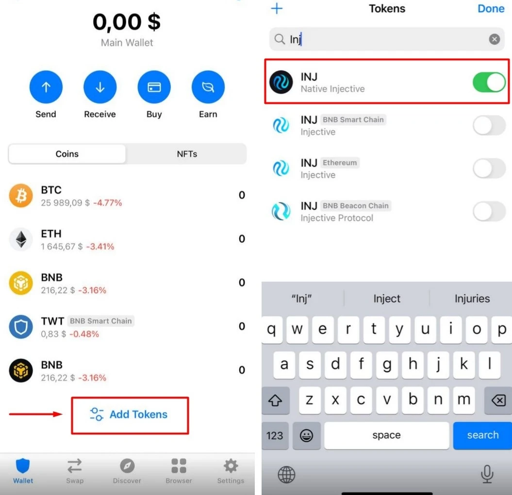 Add INJ Tokens