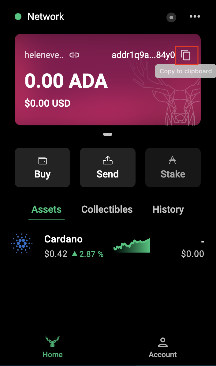 Gero Wallet Copy Address Button