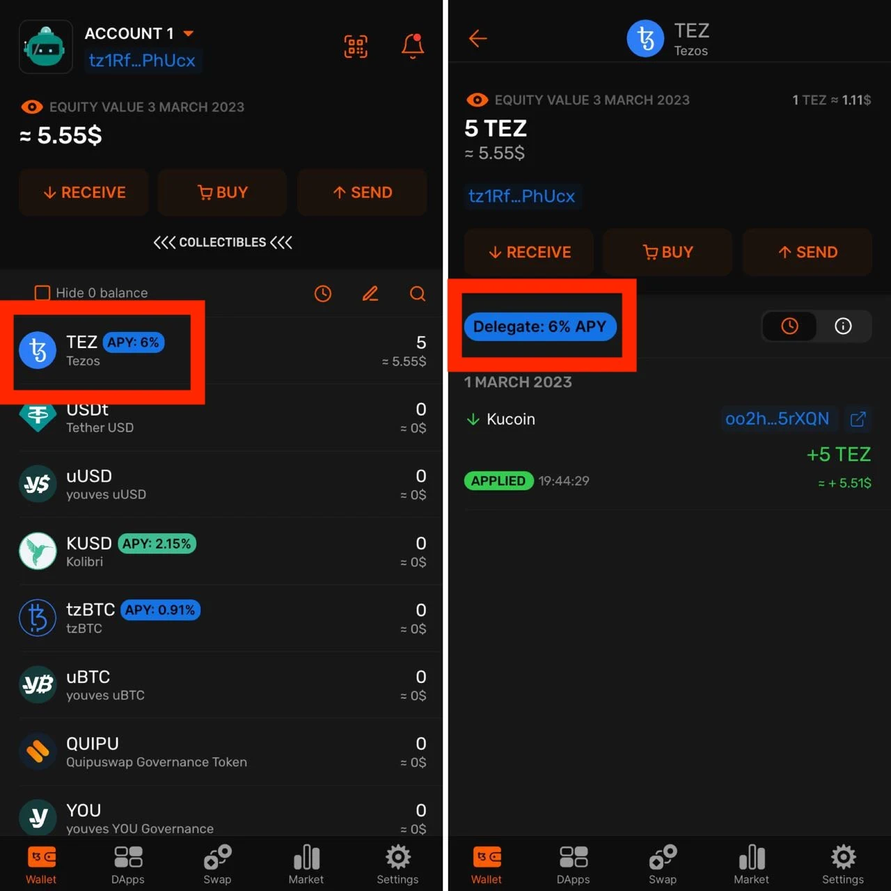 Select Tezos for starting delegation process