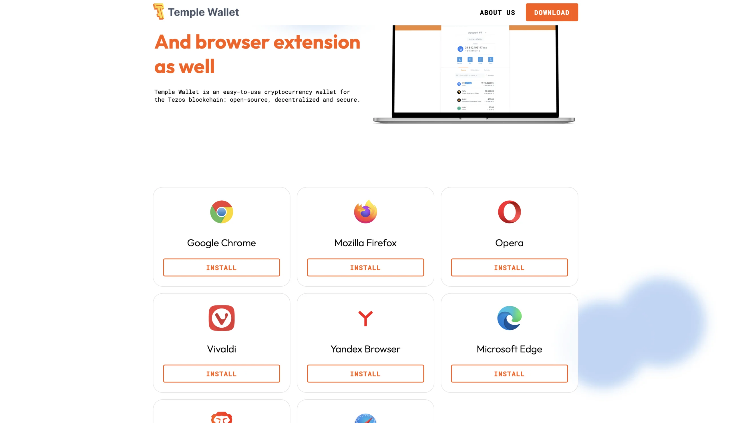 Browser extensions where you can instal Temple Wallet