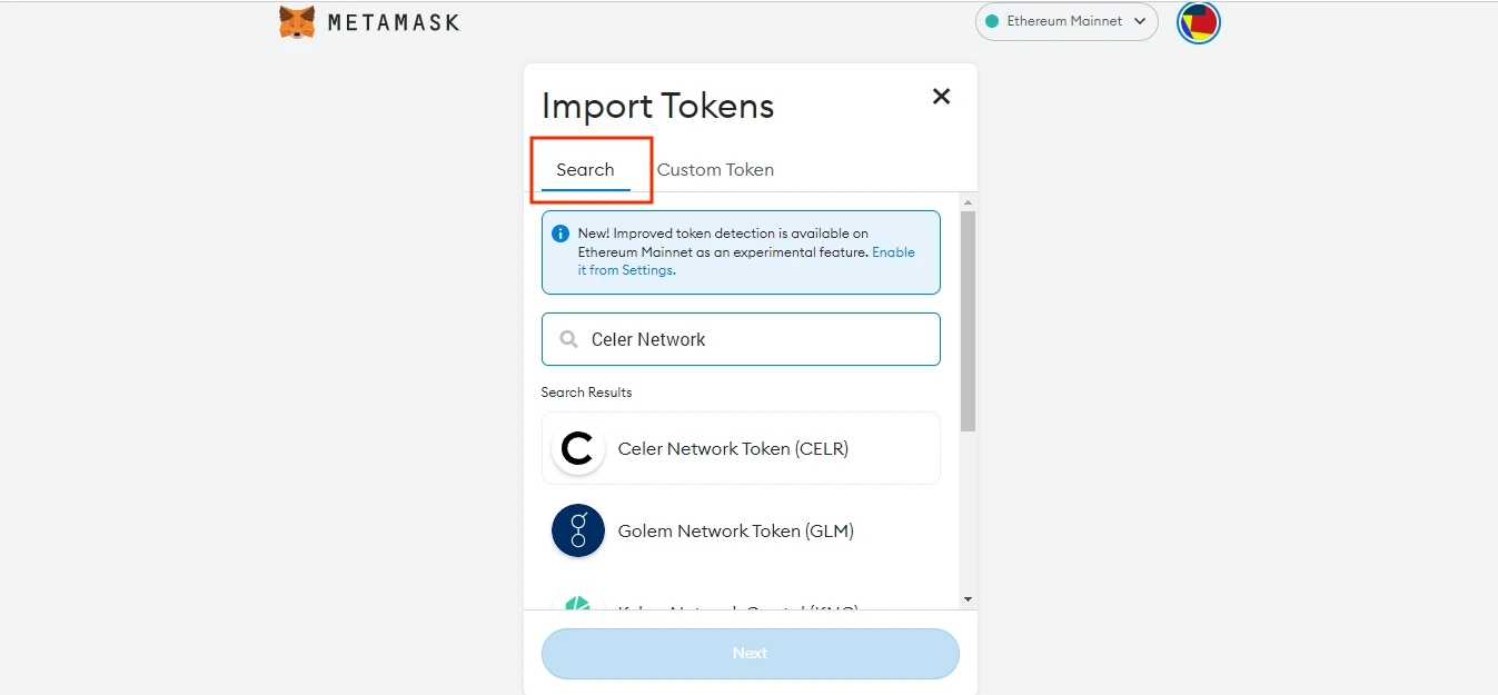 Import CELR into your wallet