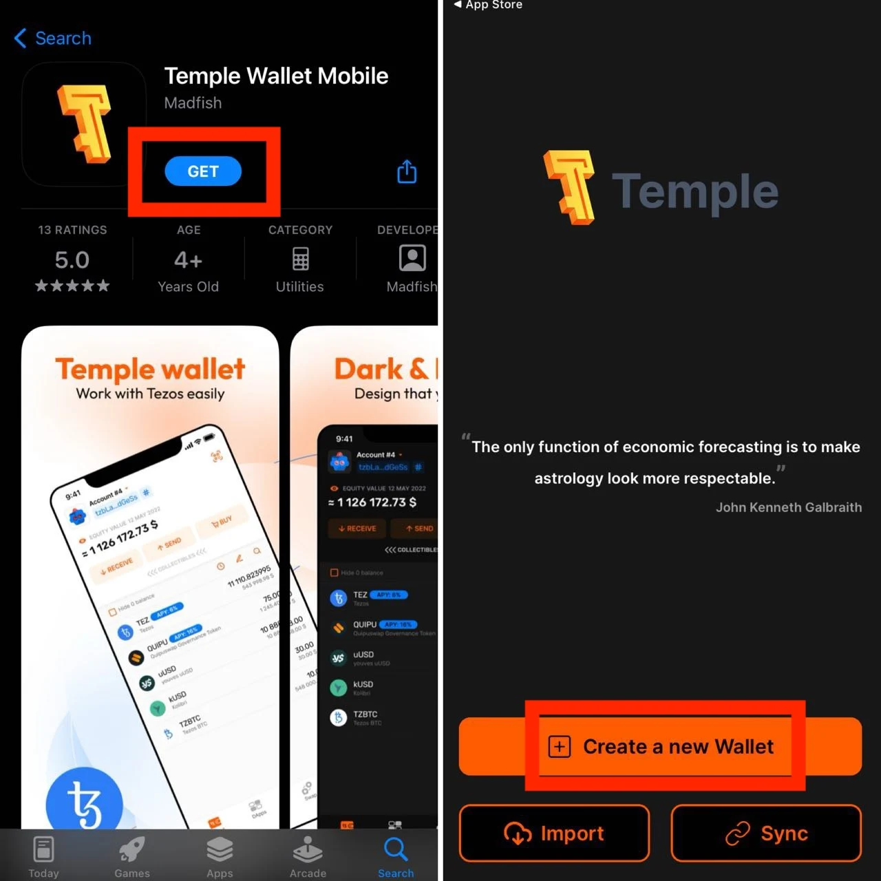 Get app, create a new Wallet