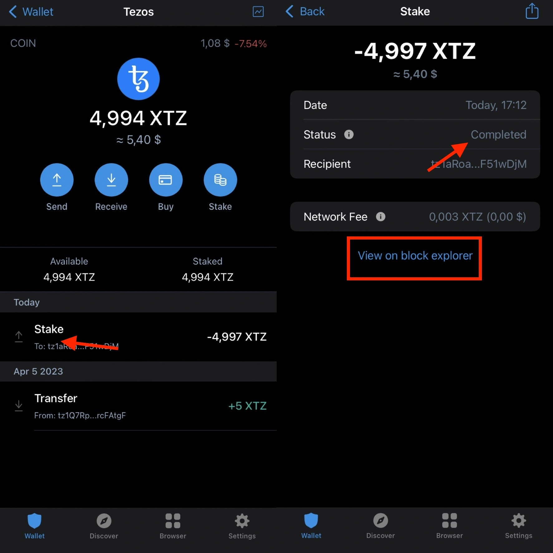 Trust Wallet, checking transaction details