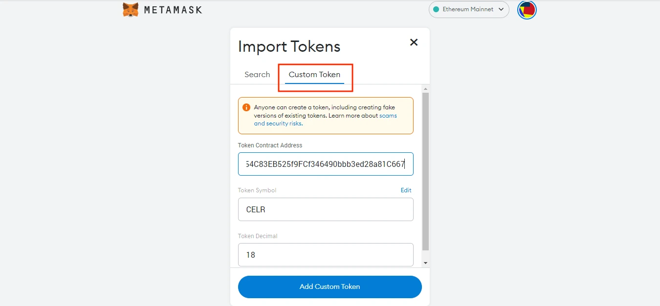 Custom token in MetaMask wallet