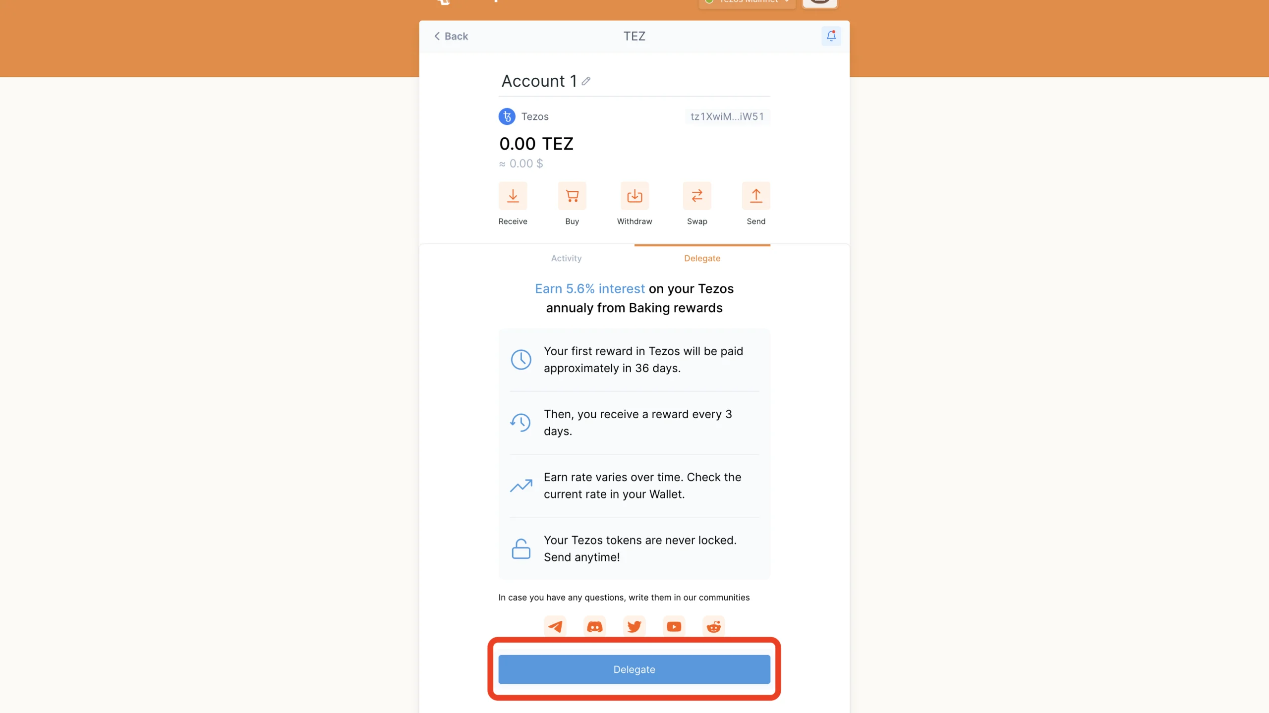Delegate tab menu with delegation information