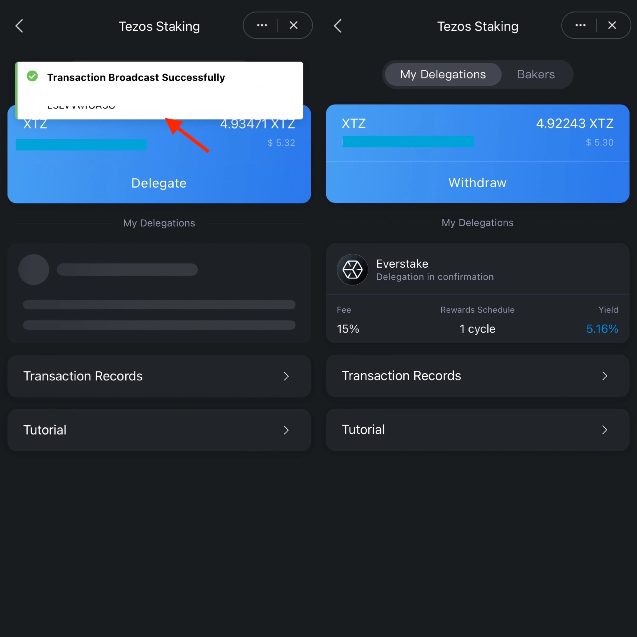 imToken wallet, check staking Transaction