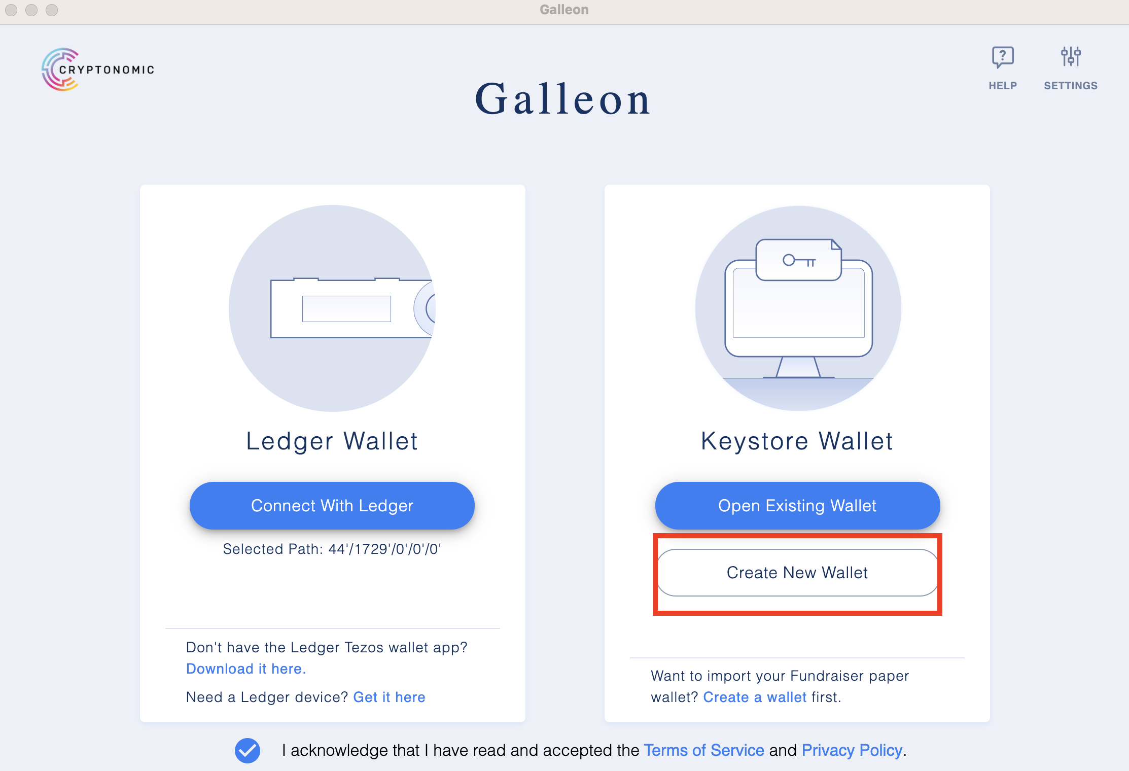 Gelleon wallet - creating new wallet