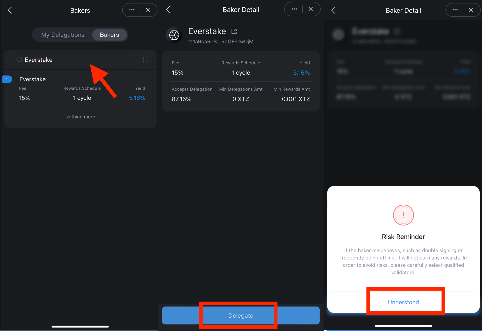 imToken wallet, choosing Baker from the list