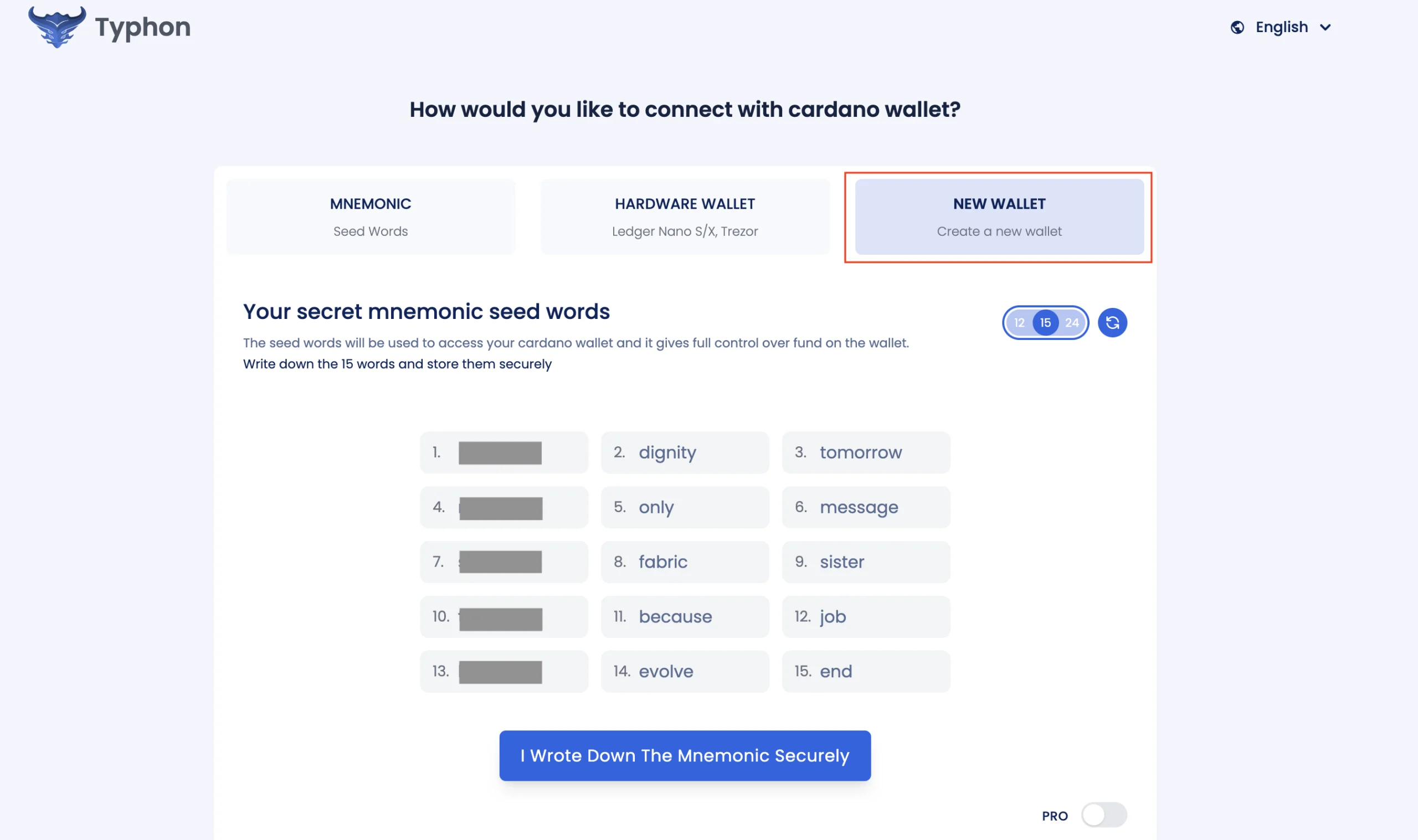 Create new wallet