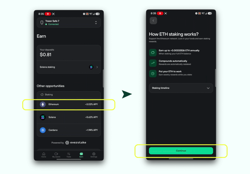 stake eth trezor mobile